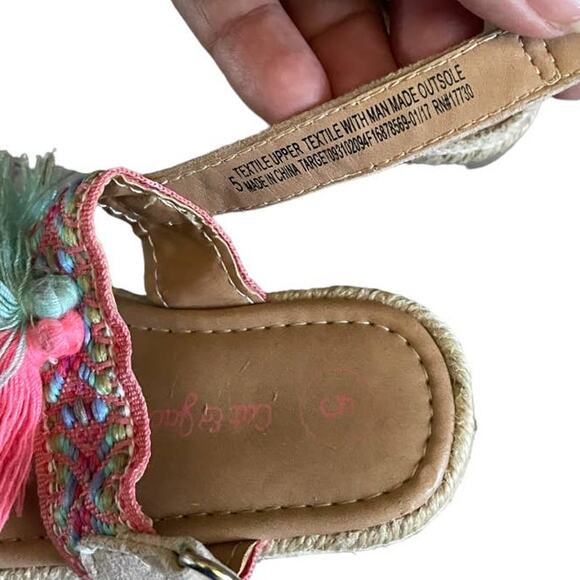 3/$15 Cat & Jack Girls Pom Pom Pink Blue Summer Spring Sandals 5 - Picture 4 of 9